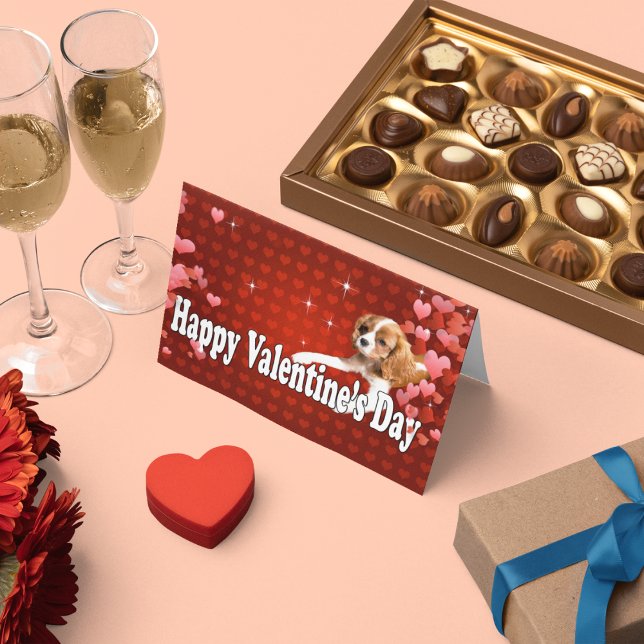 Grattis på Alla hjärtans dag CKCS-valp med hjärtan Helgkort (Skapare uppladdad)