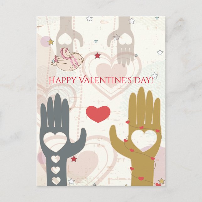 Grattis på Alla hjärtans dag, Cute Bird Helping Hä Helg Vykort (Framsida)