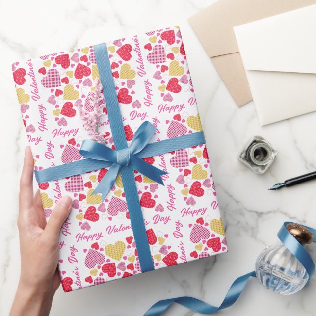 Grattis på Alla hjärtans dag Färgad Heart Collage Presentpapper (Gåvor)