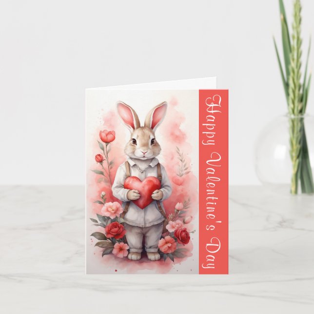 Grattis på Alla hjärtans dag Heart Bunny Greeting  Helgkort (Framsida)