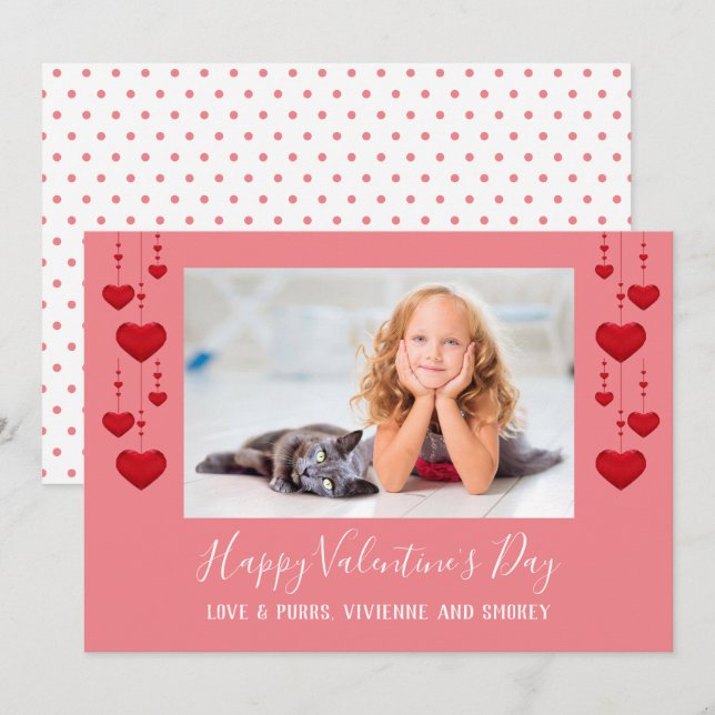 Grattis på Alla hjärtans dag Hjärtar Rosa Flat Pho Julkort (Fram/baksida)