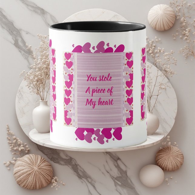 Grattis på Alla hjärtans dag Lila Hearts 3 Anpassn Mugg (Happy Valentine's Day Purple Hearts 3 Custom Quote Mug)