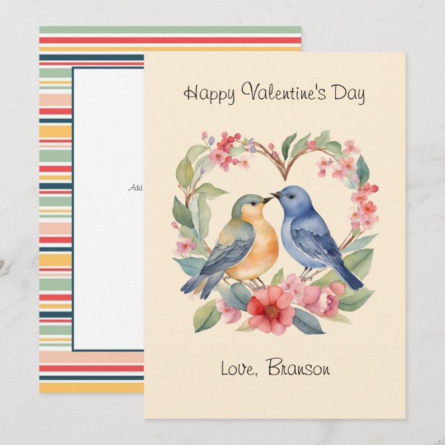 Grattis på Alla hjärtans dag, Love birds-kort för  Anteckningskort (Fram/baksida)