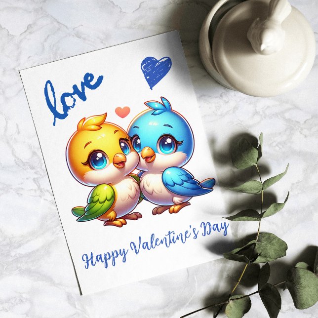 Grattis på Alla hjärtans dag med unga fåglar Julkort (Skapare uppladdad)