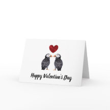 Grattis på Alla hjärtans dag - puffins & hjärtkort