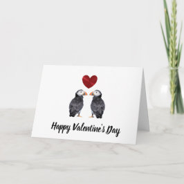 Grattis på Alla hjärtans dag - puffins & hjärtkort Helgkort