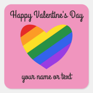 Grattis på Alla hjärtans dag Regnbåge Heart #1 Sti Fyrkantigt Klistermärke