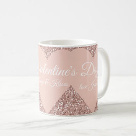 Grattis på Alla hjärtans dag, Rosa Glitter Heart Kaffemugg
