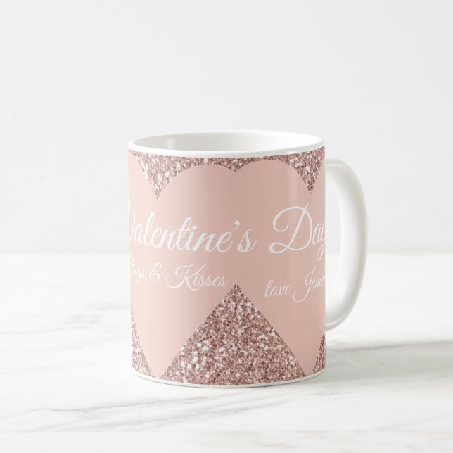 Grattis på Alla hjärtans dag, Rosa Glitter Heart Kaffemugg (Framsida höger)