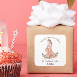 Grattis på Alla hjärtans dag till Mamma-to-be-märk Fyrkantigt Klistermärke