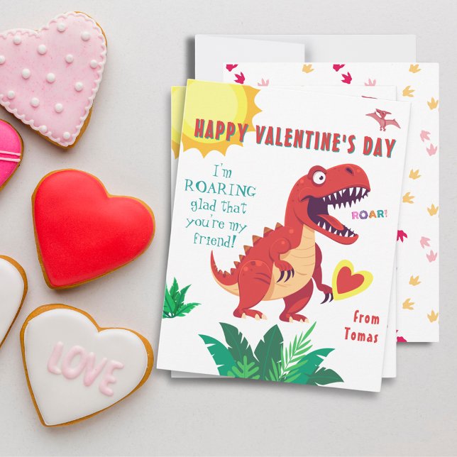 Grattis på Alla hjärtans dagskort Dinosauer-Valent Anteckningskort (Happy Valentine's Day Dinosaur Valentines Card
)