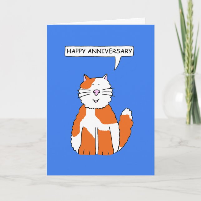 Grattis på årsdagen Ginger och Vit Katt Kort (Framsida)