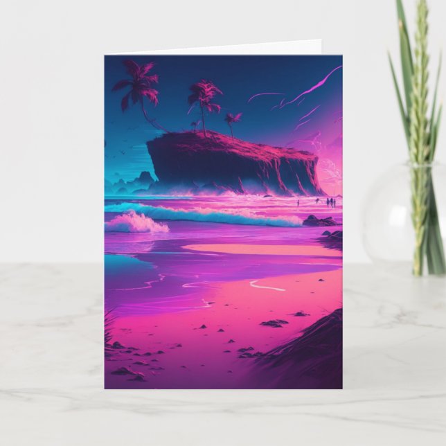 Grattis på årsdagen  | Rosa havsvågor Kort (Framsida)