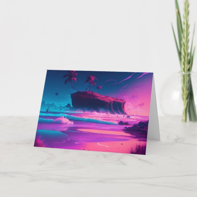 Grattis på årsdagen  | Rosa havsvågor Kort (Framsida)