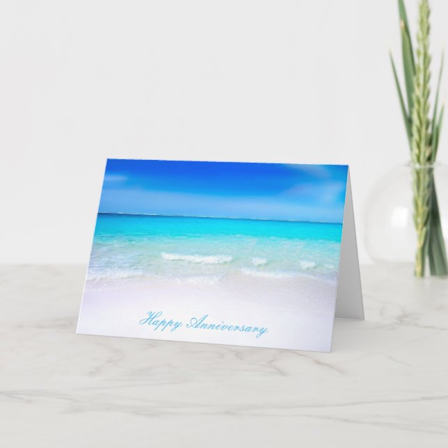 Grattis på årsdagen Sandy Beach Bröllop Kort (Framsida)