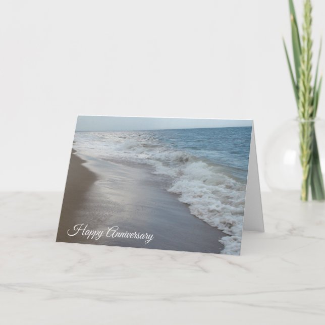 Grattis på årsdagen Sandy Beach Ocean Waves Kort (Framsida)