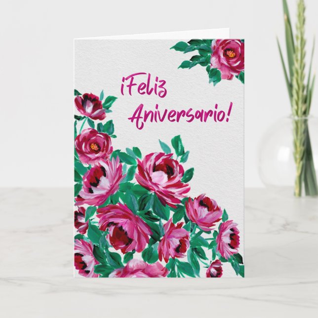 Grattis på årsdagen! Vattenfärg blommig kort (Framsida)