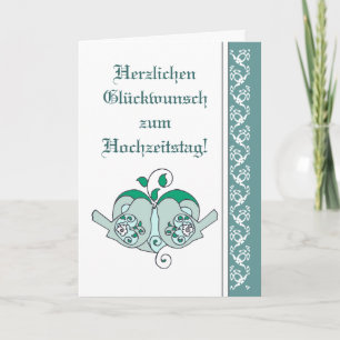 Grattis på bröllopet Blommigt hjärta Fågel Tyska Kort