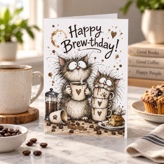 Grattis på Bryggt dagen Katter och Kaffe Födelseda Kort