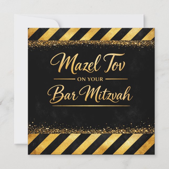 Grattis på din Bar Mitzvah-kort, guld svart lyx (Framsida)