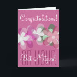Grattis på din bat mitzvah blommigt kort<br><div class="desc">Grattis på ditt bat mitzvah Mazel Tov rosa blom- hälsningkort vid DatesduJour. Skräddarsy den - EDIT bakgrundsfärgen av detta kort för att passa dig!!!</div>