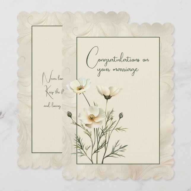 Grattis på er bröllop blommig bukett  anteckningskort (Fram/baksida)