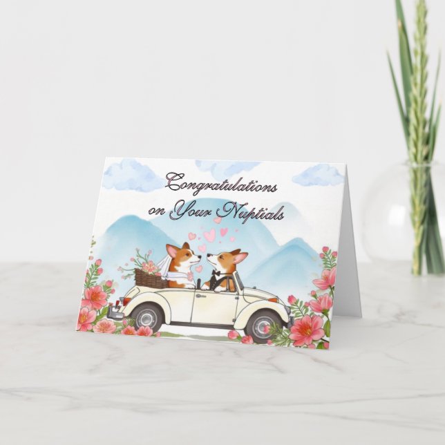 Grattis på er bröllop Gifta Corgis  Kort (Framsida)