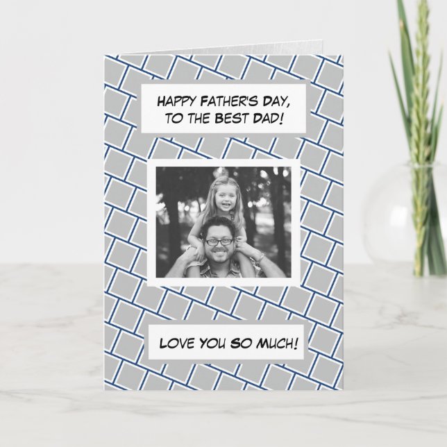 Grattis på fars dag, familjefotokort kort (Framsida)