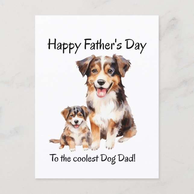 grattis på fars dag från hund till den coolaste pa vykort (Framsida)