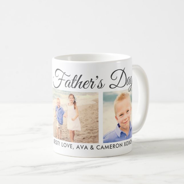 Grattis på fars dag Grå Script Foto Kaffemugg (Framsida höger)
