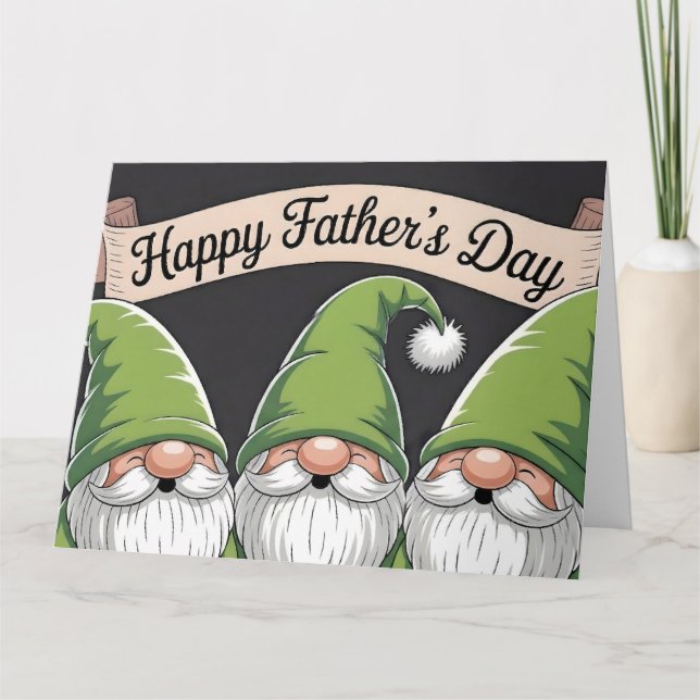 "Grattis på fars dag" Grön Gnom Trio Kort (Framsida)
