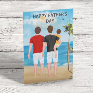 Grattis på fars dag till Brunette Brown Gay Couple Kort