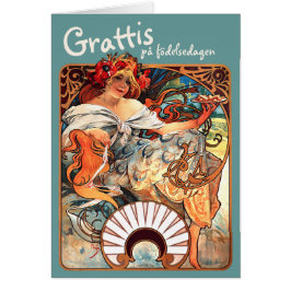 Grattis på födelse dagen CC0412 Alfons Mucha Hälsningskort