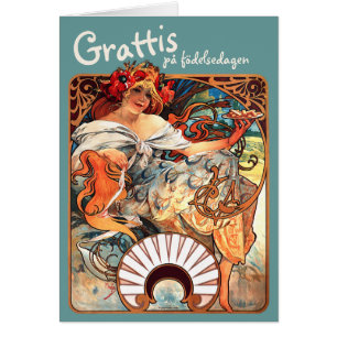 Grattis på födelse dagen CC0412 Alfons Mucha Hälsningskort
