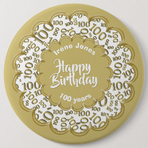 Grattis på födelsedagen, 100:e Guld/vita tal Mö Knapp