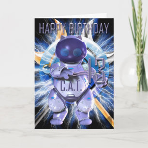 Grattis på födelsedagen 13th, robotkatt, moderna kort