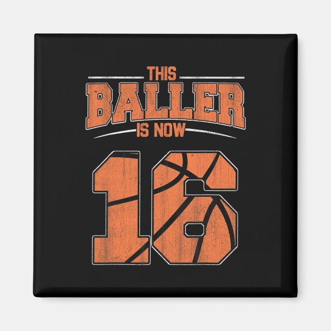 Grattis på födelsedagen 16 år gamla basketbollsböc magnet (Framsidan)