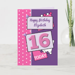 Grattis på födelsedagen 16 i dag lila och rosa kort