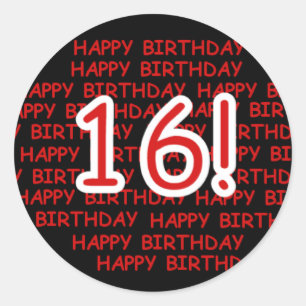 Grattis på födelsedagen 16 runt klistermärke
