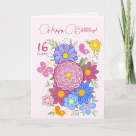 Grattis på födelsedagen! 16 Sötblommor och fåglar Inbjudan