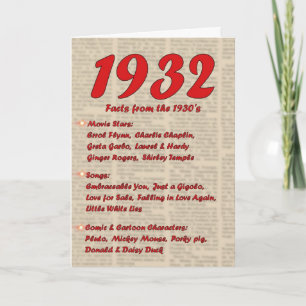 Grattis på födelsedagen 1932 Födelseår 30:s tretti Kort