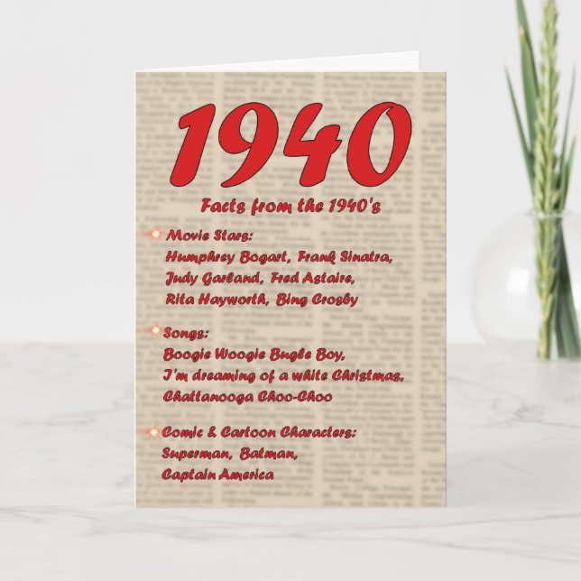 Grattis på födelsedagen 1940 år av 40-tal för kort (Framsida)