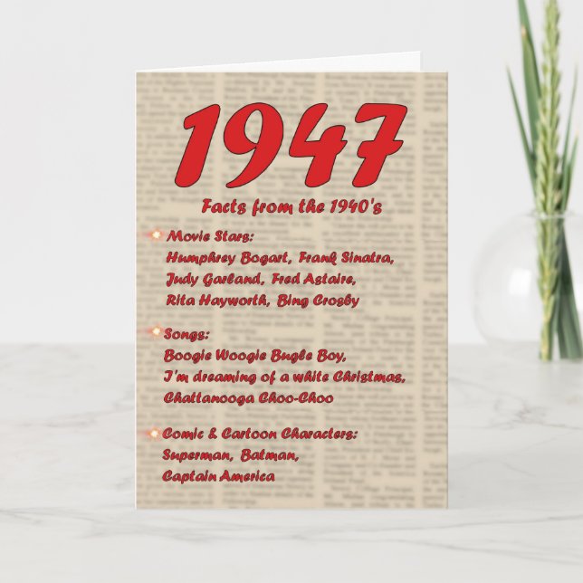 Grattis på födelsedagen 1947 Nyhetens 40-årsjubile Kort (Framsida)
