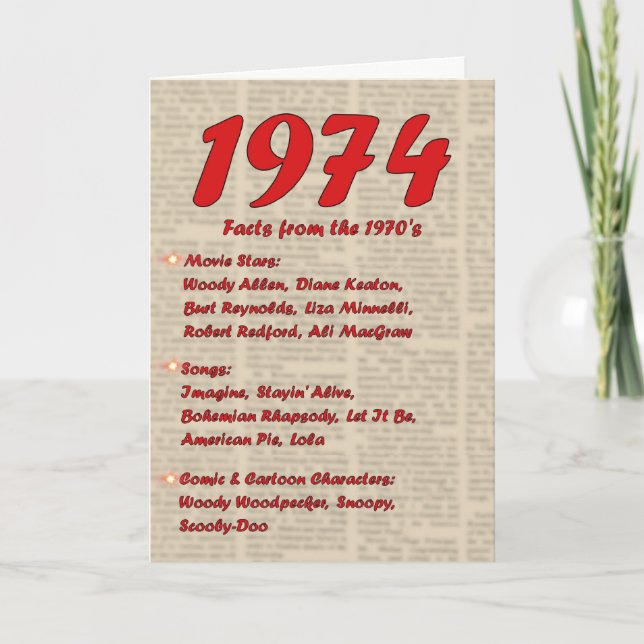 Grattis på födelsedagen 1974 år av 70-tal för kort (Framsida)