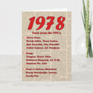 Grattis på födelsedagen 1978 Födelsedatum: 70-tale Kort