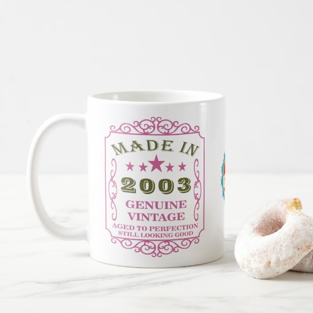 Grattis på födelsedagen 2003 Namn Vintage Rosa Kaffemugg (Med munk)