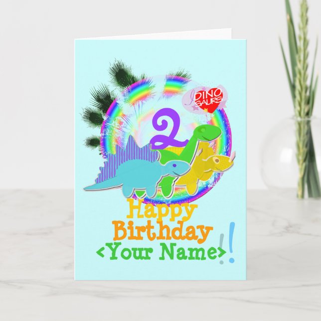 Grattis på födelsedagen 2 år, ditt Dinos Card Kort (Framsida)