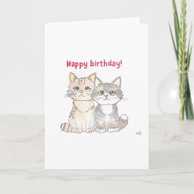 Grattis på födelsedagen - 2 kattkort tack kort (Framsida)