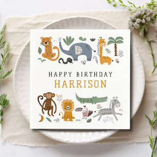 Grattis på födelsedagen 2 Vild Safari Animals Kids Pappersservett
