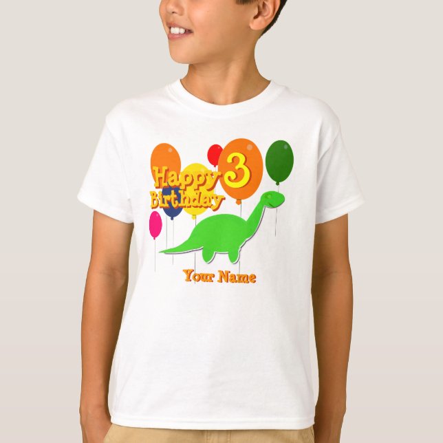 Grattis på födelsedagen 3 år Balloon Dinosaur Shir T-shirt (Framsida)